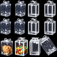 craspire 40 Stück Durchsichtige Geschenkboxen Für 2 x 2 x 2.75 Partys, Kleine Plastik-Geschenkbox Mit Schleife, 2 Stile, Transparente PVC-Süßigkeiten-/Leckerli-/Dessert-Mini-Cupcake-Verpackungsbox