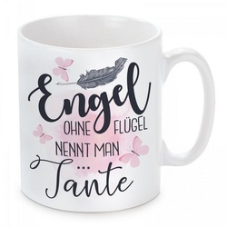 Herzbotschaft Tasse Kaffeebecher mit Motiv Engel ohne Flügel nennt man Tante, Keramik, Kaffeetasse spülmaschinenfest und mikrowellengeeignet