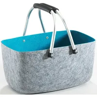 Filzkorb Einkaufskorb - aussen grau - innen blau - mit klappbaren Aluhenkeln