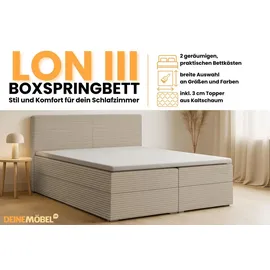dein schlaf 24 BOXBETT LON III 200/200 in Cord Beige H4 - Beige