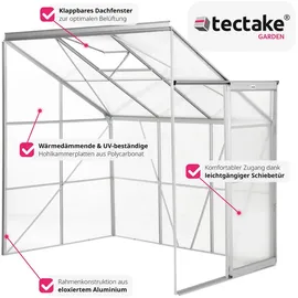 Tectake tectake® Anlehngewächshaus, 4,09 m3, ohne Fundament, UV-beständig und wärmedämmend, 192 x 128 x 202 cm