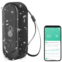 Luminea Home Control WLAN-Außen- und Innen-Temperatur- und Luftfeuchtigkeitssensor Schwarz IP65