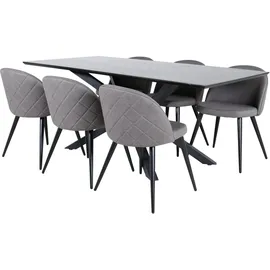 VCM Ebuy24, Essgruppe Esstisch schwarz und 6 Velvet Stitches Esszimmerstühle grau.