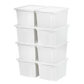 Iris Ohyama Vielseitige Aufbewahrungsboxen, 10L, 8er-Set, Weiß, Leicht schließba Deckel, Stapelbar, Robuster Plastik, Für Schrank, Regale,