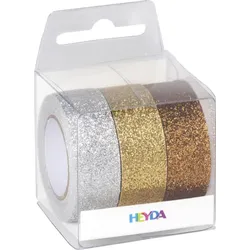 BRUNNEN 203584374 Glitter Tape 3er Set kupferfarben, goldfarben, silberfarben