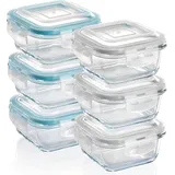 GRIZZLY Glas Frischhaltedosen, Set 6x 320 ml, luftdicht, quadratisch, Click-Verschluss, vielseitige Vorratsdosen für Ofen, Mikrowelle, Gefrierfach