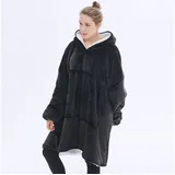 Wohndecke Kuschelpullover Tragbare Decke,Hoodie Decke mit Ärmeln & Tasche, Jibenhome, Übergroße,für Teenager, Herren, Damen schwarz