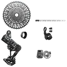 Sram GX Eagle T-Type AXS Groupset - 104BCD 34T mit Clip-On Guard, Schaltwerk, Schalthebel, 10-52t Kassette, Arme Nicht, Schwarz