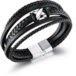 Armband FIRETTI "Schmuck Geschenk Armschmuck Armkette Kreuz", schwarz (edelstahlfarben, schwarz), Armbänder, Herren, Edelstahl-Lederimitat-Kautschuk, Edelstahl, Lederimitat, Kautschuk