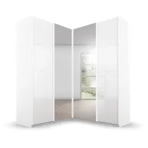 Rauch Quadra weiß (alpinweiß, glas kristallweiß), B:181cm H:229cm T:187cm, Holzwerkstoff, Schränke, Schwebetürenschrank, Eckschrank inkl. Türendämpfer, mit Glas-/Spiegeltüren