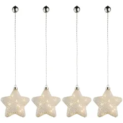 LED Weihnachtsstern Hängelampe Weihnachtsdeko Glas Batterie Baumschmuck, weiß, BxH 15 x 67 cm, 4er Set