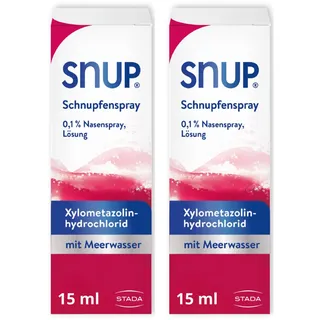 SNUP 2x Schnupfenspray 0,1% - Nasenspray mit Meerwasser - Losung zur Abschwellung der Nasenschleimhaut bei Schnupfen - 2 x 15 ml