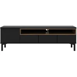 TV-Board INOSIGN "Roomers TV-Board, TV-Möbel, TV-Unit, Media-Möbel, Sideboard", schwarz (schwarz, walnuss), B:155,7cm H:48,2cm T:48,3cm, Spanplatte, Sideboards, Breite/Höhe 156/48 cm, 2 offene Fächer mit Rahmen-Optik, Kabelführung