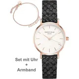 Rosefield The Small Edit Weiß - Roségold - Schwarz 26mm inkl. Armbandkette - Schwarz/Weiß