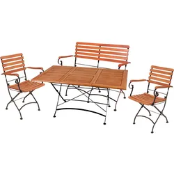 4 teilig Tisch Sitz Gruppe Eukalyptus Stühle Bank Garten Armlehnen Balkon Lounge