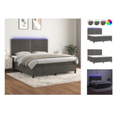 vidaXL Boxspringbett mit Matratze & LED Dunkelgrau 180x200 cm Samt