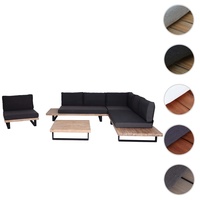 Mendler Garten-Garnitur mit Sessel HWC-H54, Lounge-Set Sofa, Spun Poly Akazie Holz MVG Aluminium - hellbraun, Polster dunkelgrau