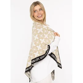 Zwillingsherz Dreieckstuch "Classy-ZH", Damen, beige schwarz, Strick, Obermaterial: 50% Baumwolle, 50% Polyacryl, gemustert, mehrfarbig, Modetücher, Feinstrick, klassisches Muster, positiv Botschaft, wärmend