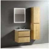 Alpenberger Badmöbel Waschbecken mit Unterschrank | Waschtisch mit Hochschrank und LED Badspiegel | Badezimmermöbel Waschbeckenunterschrank Badschrank