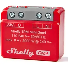 Shelly Relais 1PM Mini Gen4, 8 A, WLAN, Bluetooth, rot, 1 Stück