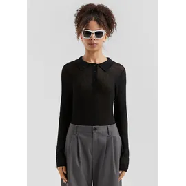 QS Leicht transparenter Pullover mit Knopfleiste und Polokragen Schwarz L