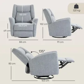 Homcom Relaxsessel Polyester 88 x 102 x 91 cm Hellgrau drehbar