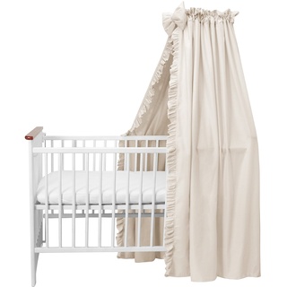 balbina Baldachin 100% Baumwolle, Deko-Set für Kinderbett, Betthimmel mit Rüsche & Schleife, Moskitonetz für Babyzimmer, Undurchsichtiger Bettvorhang ohne Himmelstange, 240 x 165 cm, Hellbeige