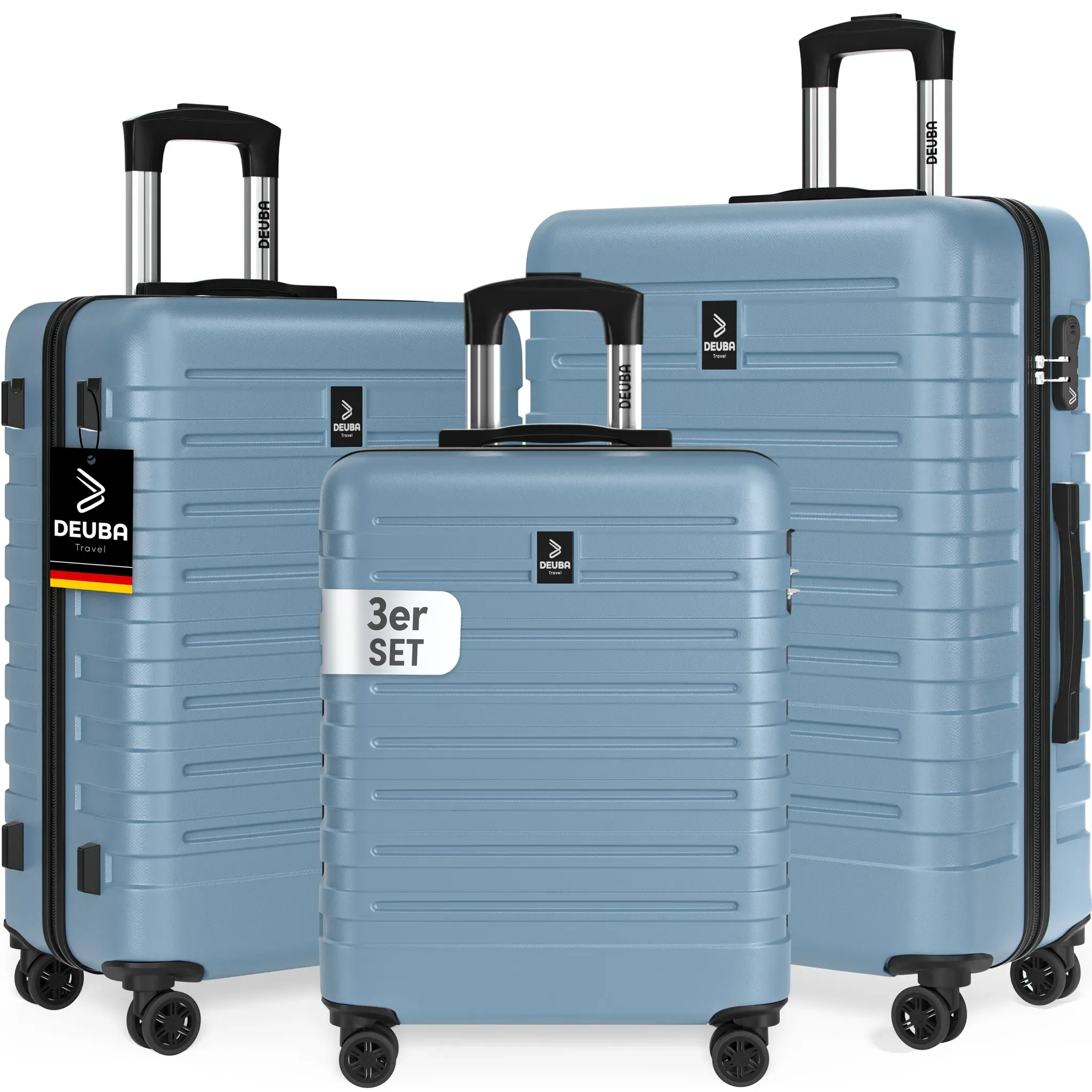 Hartschalenkoffer New York Set 3-tlg Pastellblau Rollen 360o ABS