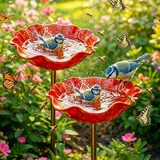Vogeltränke Stehend Metall, Blumenform Bienentränke und Insektentränke für den Garten, Gartenstecker Vogelbad und Vogelfutterstation, Wetterfeste Gartendeko für Draußen, Hof, Balkon (2 Pcs)