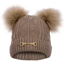 Wintermütze mit zwei Bommeln EQUESTRIAN QUEEN Ayla 24AW beige ONE SIZE