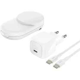 Belkin UltraCharge faltbare magnetische 2-in-1-Ladestation mit Qi2 25W weiß, rund