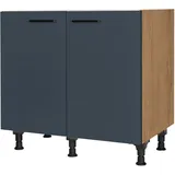 Nobilia Spülenschrank ""Easytouch", vormontiert, mit höhenverstellbaren Sockelfüßen", blau (front: lacklaminat fjordblau ultramatt, korpus: eiche sierra nachbildung), B:90cm H:87cm T:58,3cm, Schränke, Breite 90 cm