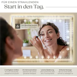Tectake tectake® Rechteckiger LED Spiegel mit Touchschalter, 3 Lichtfarben Dimmbar,
