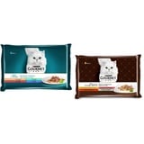 PURINA GOURMET Perle Erlesene Streifen Katzenfutter nass, Sorten-Mix, 12er Pack (12 x 4 Beutel à 85g) & A la Carte Katzenfutter nass, Sorten-Mix, 12er Pack (12 x 4 Beutel à 85g)