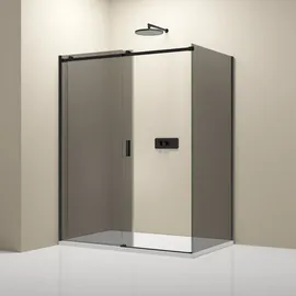 Bernstein Eckdusche mit Schiebetür NT806 FLEX Schwarz Matt Nano Graues Glas 120x90 cm, 8mm Esg-sicherheitsglas