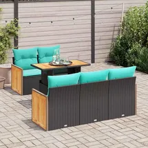 vidaXL Gartensofa-Set 6-tlg. schwarz Polyrattan Akazie