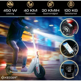 Kesser KESSER® E-Scooter mit Straßenzulassung 40km Reichweite Faltbarer Elektro 36V / 10 Ah Batterie Roller Belastung bis 120kg 450W Motor 10" Reifen LCD-Display und universelle Smartphonehalterung