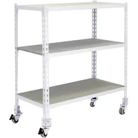 Simon Rack Schwerlastregal mit Rollen, 975x900x300 mm, Bis 75 kg Belastbar, 3 Verstellbare Ablagen, MDF-Platten, Kellerregal, Lagerregal, Weiss/Holz - Maderclick