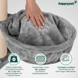 Happy Pet HAPPYPET Universal XL Liegemulde für Kratzbaum Ø 40cm, Große Schlafmulde, Stabiler Metallrahmen, 440g Plüsch, Ersatz-Liegemulde belastbar bis 15kg, Grau
