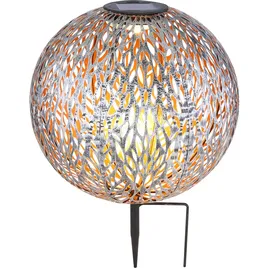 GLOBO Solar Kugelleuchte Außen Solarkugelleuchte Garten, Dekor Stanzungen, antik-silber gold, LED AKKU, DxH 27 x 38 cm, 2er Set