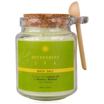 Accentra REFRESHING SPA Badesalz im Glas mit Korkverschluss und Holzlöffel, Badekristalle mit Zitronenöl angereichert