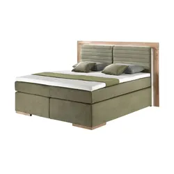 Primo Massivholz-Boxspringbett mit LED-Beleuchtung Marlow ¦ grün ¦ Maße (cm): B: 230 H: 130
