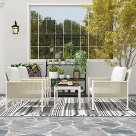 Outsunny Gartenmöbel Set aus Polyrattan Lounge-Set mit 2er Sofa Sessel Glastisch - Hellgrau