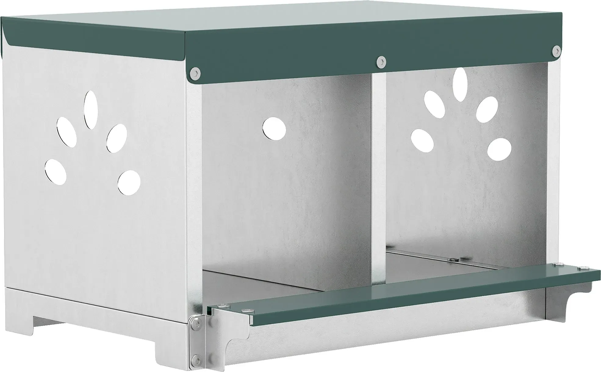 PawHut Legenest aus verzinktem Stahl mit 2 Kammern, Nistkasten für 2 Hühner mit wasserdichtem Dach und Belüftung, für sauberere Eier, Silber und Grün   Aosom