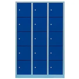 Lüllmann Schließfachschrank XL, 523931, blau, 15 Fächer, Stahl, 119 x 190cm, mit Zylinderschloss