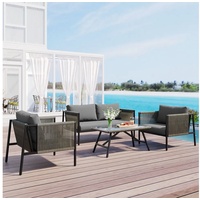 Ulife Gartenlounge-Set Gartenmöbel Set Rope Seil Lounge,Balkon Set Polyrattan, (4-tlg), 4-teiliges Esstisch-Set, 2-Sitzer-Sofa, 2 Einzelstühle, 1 Tisch grau