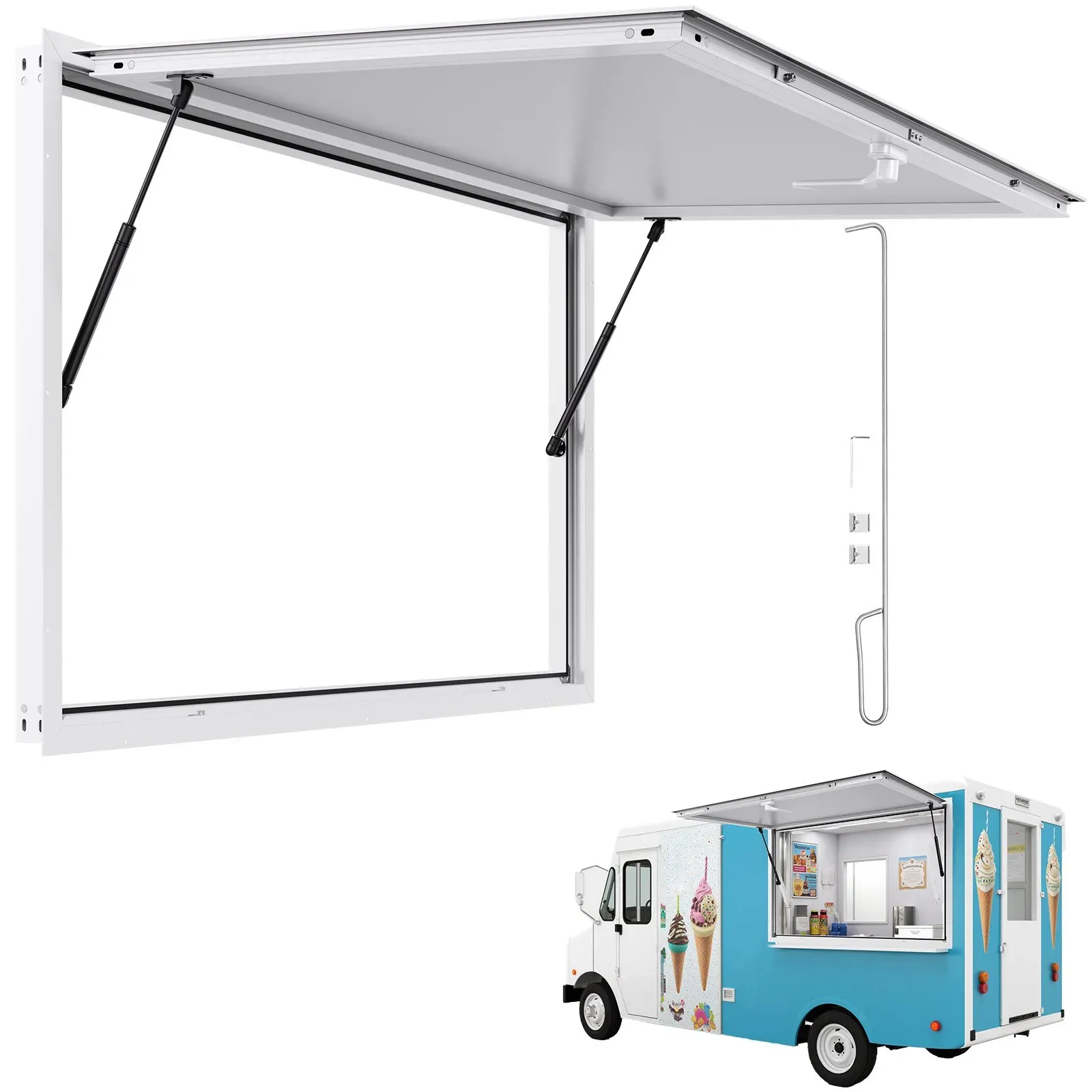 VEVOR Imbissfenster (1346 x 838 mm), Servicefenster mit Aluminiumrahmen für Imbissanhänger, Servierfenster mit 85°-Öffnungswinkel für Imbisswagen, regenwasserbeständiges Konzessionsfenster