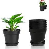 thirei Kunststoff Blumentopf, 6 Stück Blumentöpfe, 8,8cm Kunststoff Blumentopf mit Untersetzer, Rund Pflanzkübel, Blumentöpfe Innen Übertopf, für Innen und Balkon Sukkulenten Kaktus, Schwarz