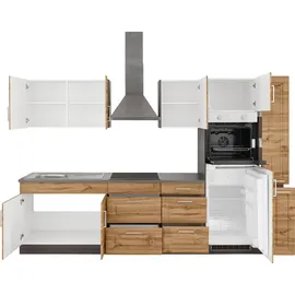 kochstation Küchenzeile KOCHSTATION "KS-Stockholm", küche: natur, korpus: grafit, arbeitsplatte: anthrazit, B:300cm T:60cm, Komplettküchen-Sets, Küchenzeile, Breite 300 cm, mit hochwertigen MDF Fronten im Landhaus-Stil