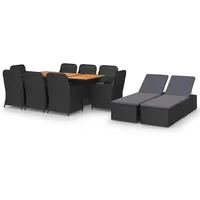 vidaXL 11-tlg Garten-Essgruppe Poly Rattan Schwarz